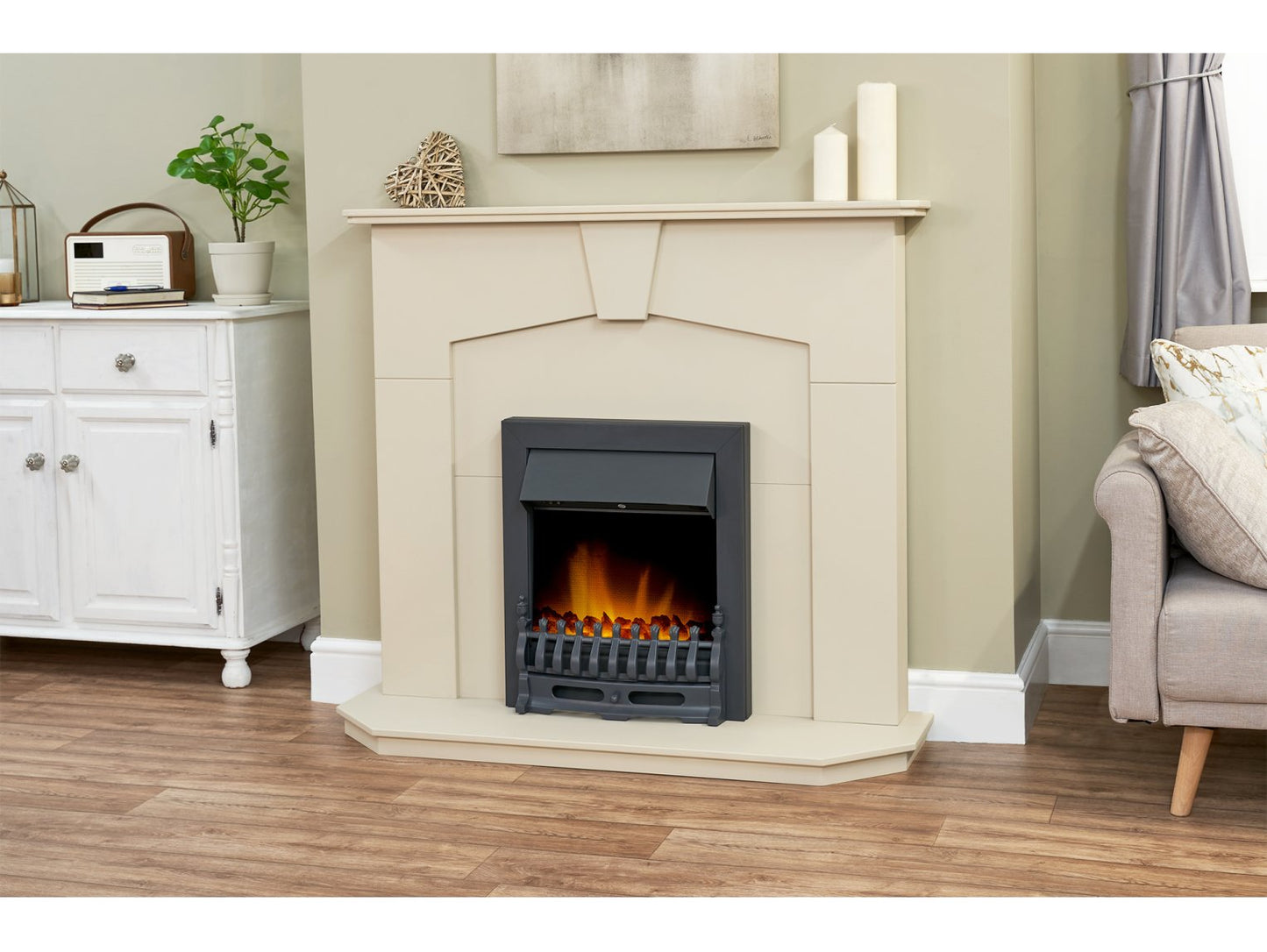 Adam Abbey Fireplace Stone Effect + Blenheim Electric Fire Black, 48"