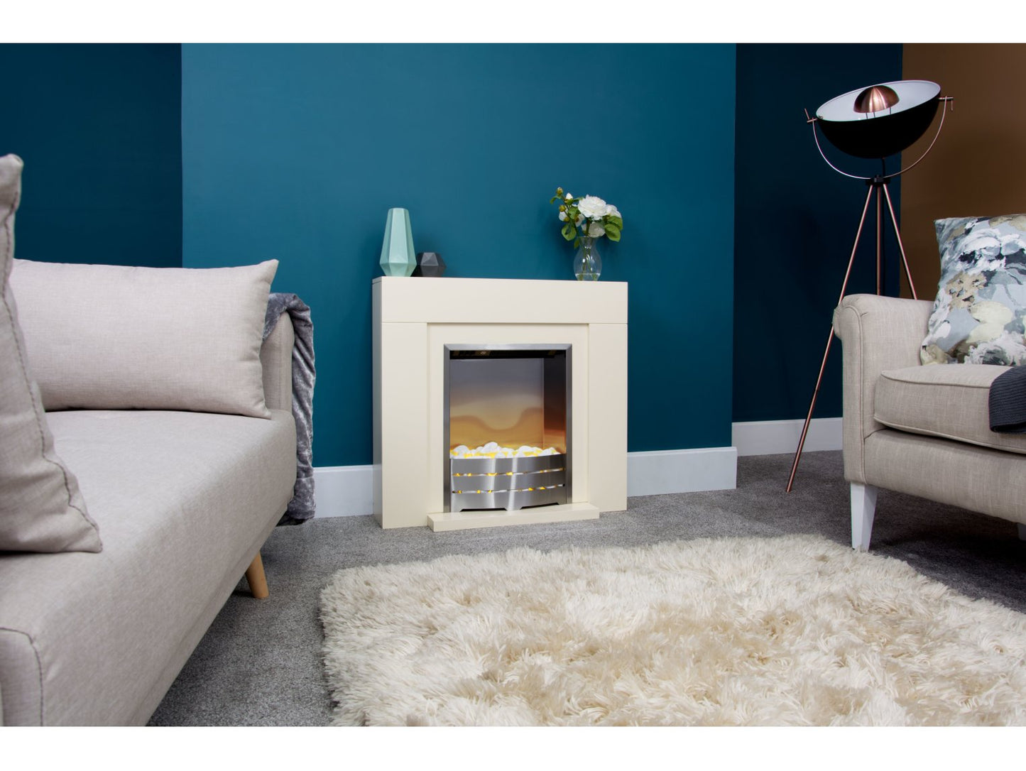Adam Albany Electric Fireplace Suite Cream, 30"