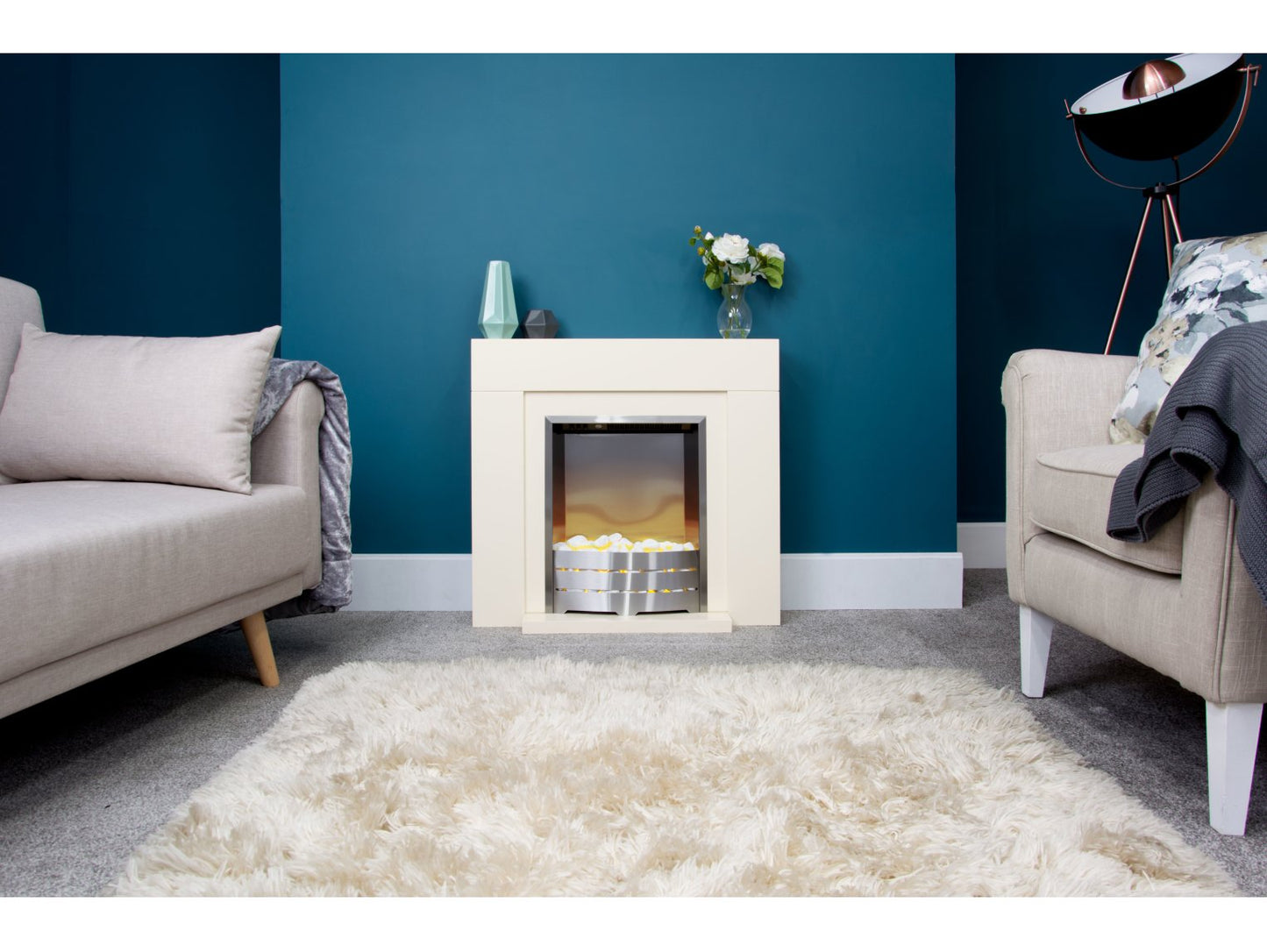 Adam Albany Electric Fireplace Suite Cream, 30"