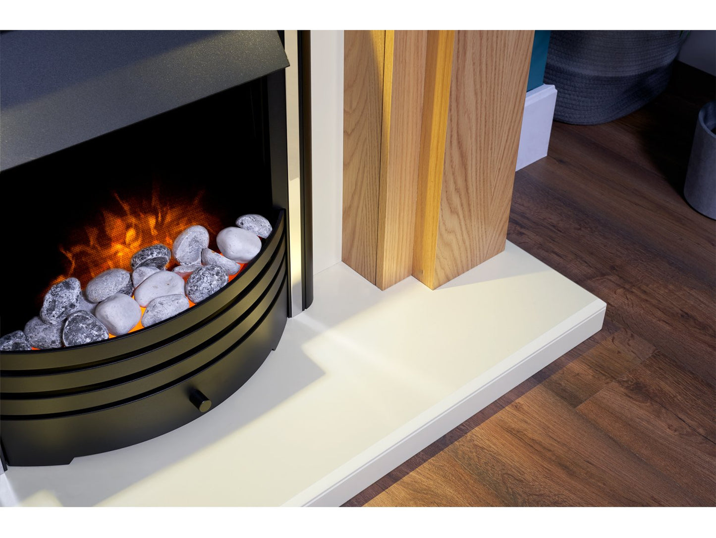 Adam Beaumont Fireplace Suite Oak & Cream + Cambridge 6-in-1 Electric Fire Black, 48"