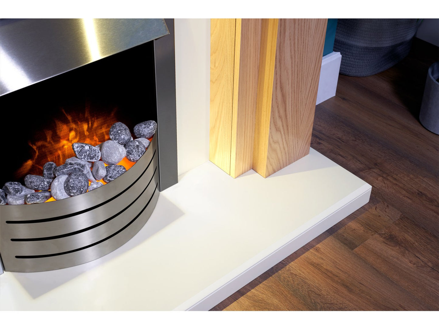 Adam Beaumont Fireplace Suite Oak & Cream + Comet Electric Fire Brushed Steel, 48"