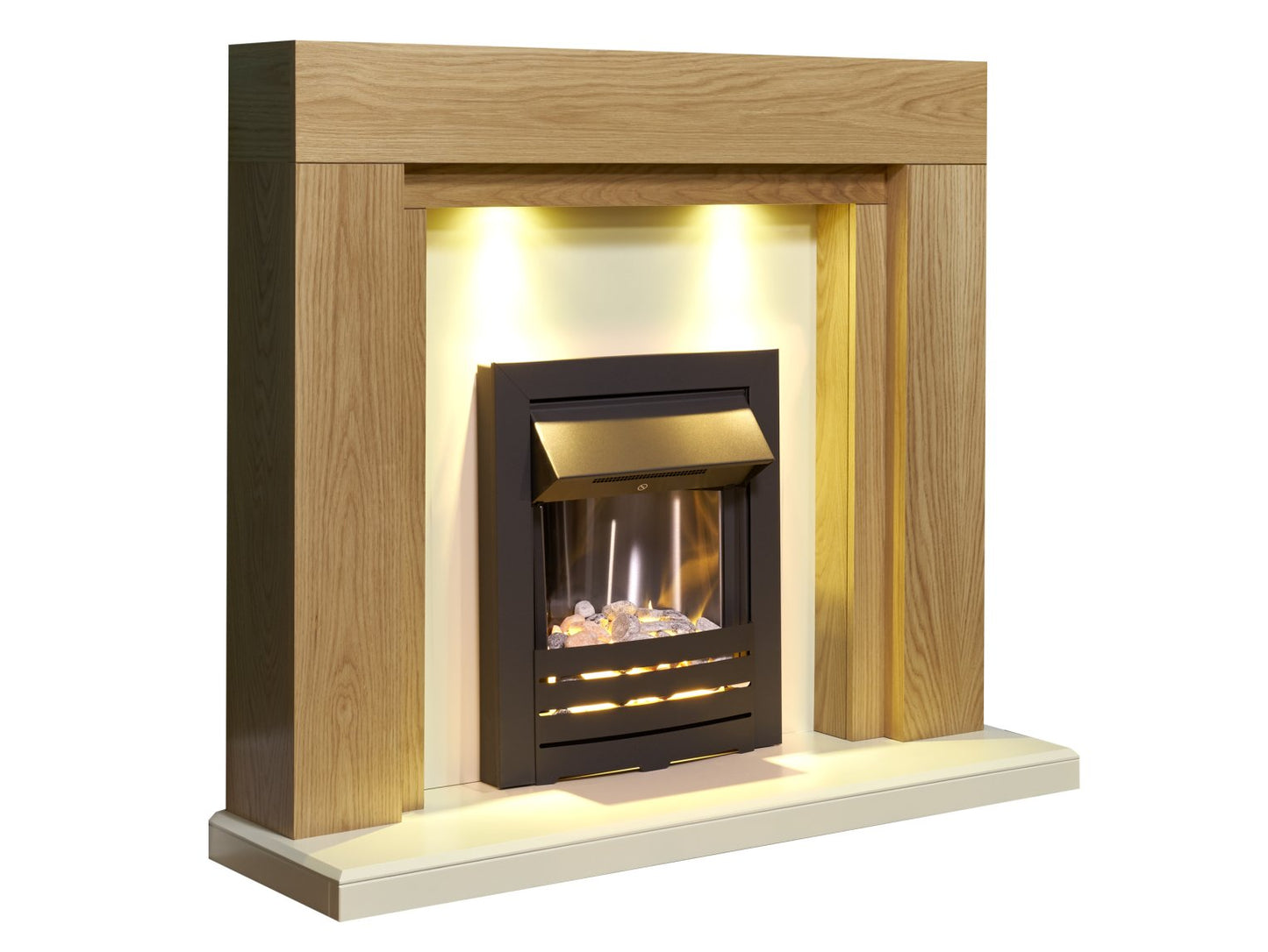 Adam Beaumont Fireplace Suite Oak & Cream + Helios Electric Fire Black, 48"