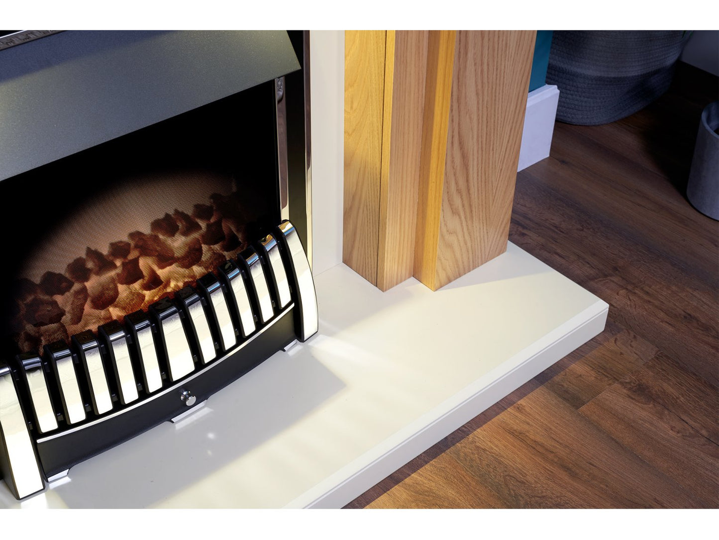 Adam Beaumont Fireplace Suite Oak & Cream + Elan Electric Fire Chrome, 48"
