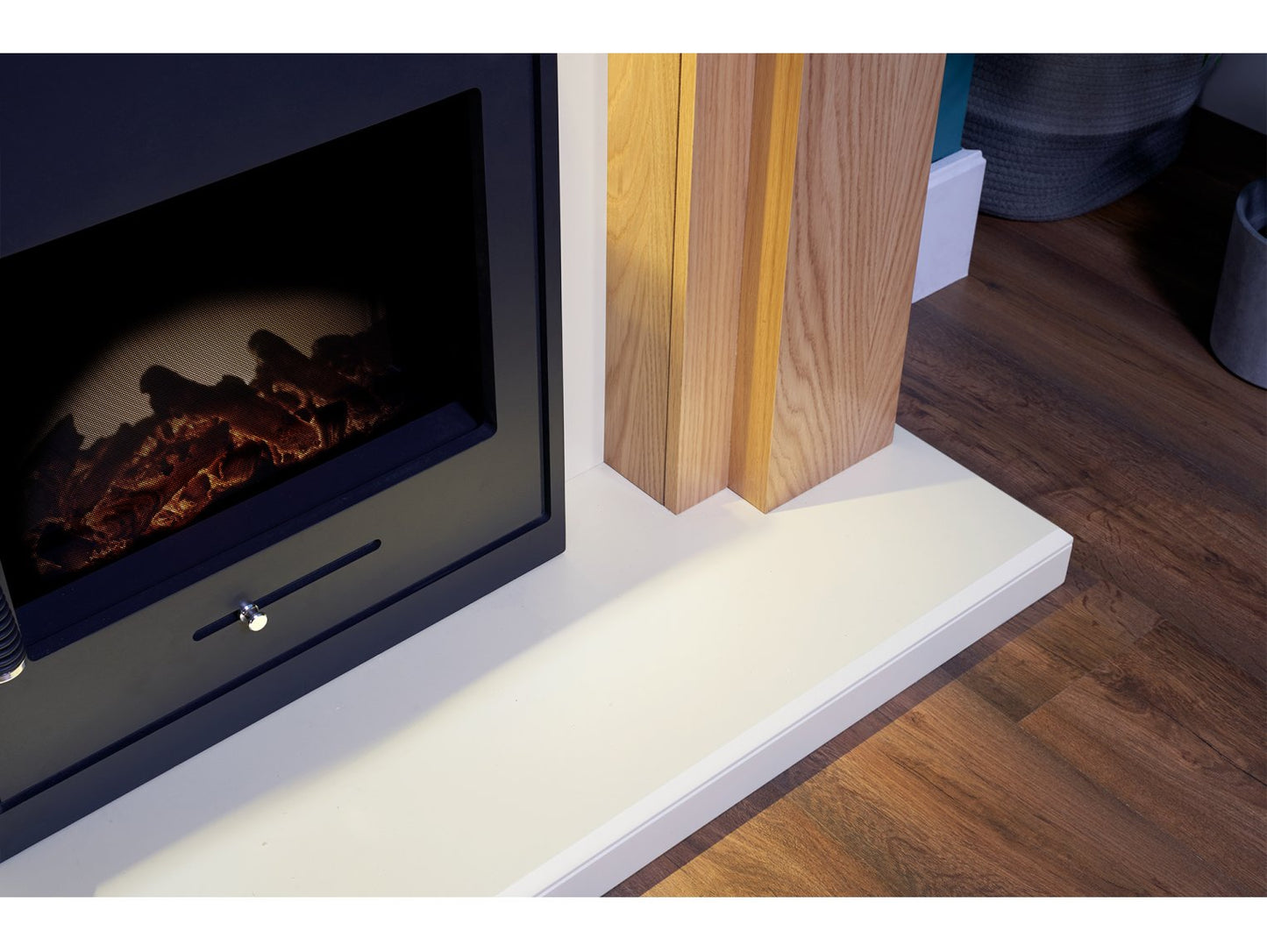Adam Beaumont Fireplace Suite Oak & Cream + Oslo Electric Inset Stove Black, 48"