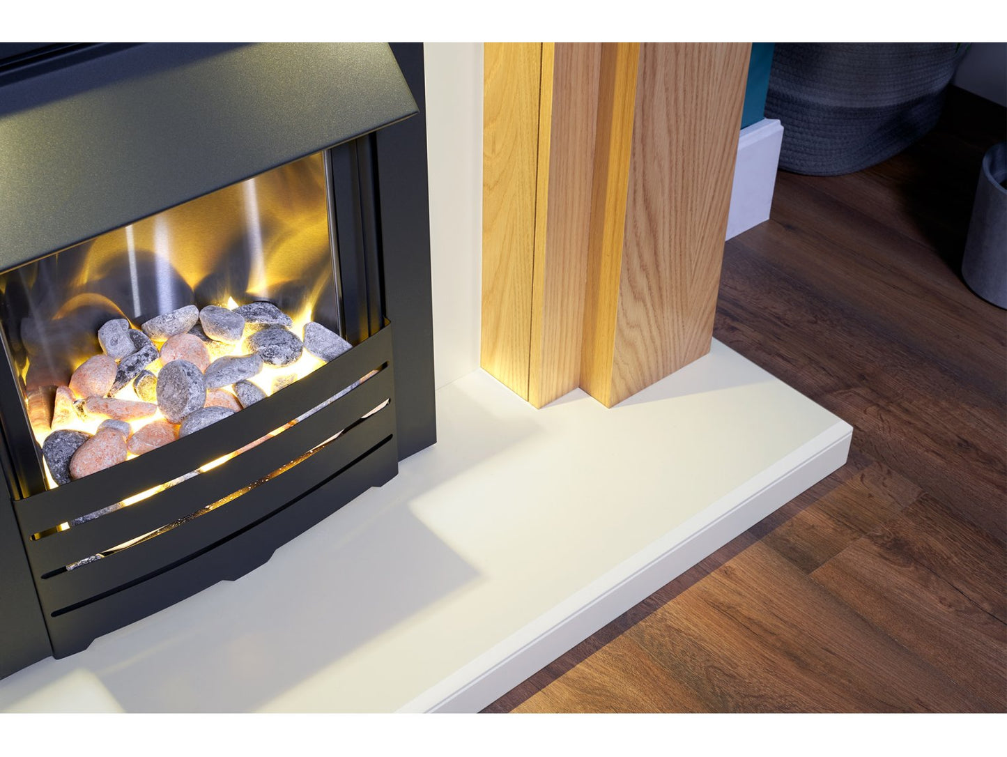 Adam Beaumont Fireplace Suite Oak & Cream + Helios Electric Fire Black, 48"