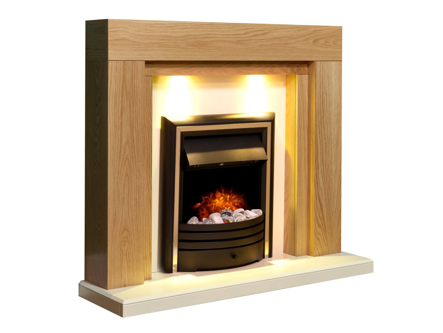 Adam Beaumont Fireplace Suite Oak & Cream + Cambridge 6-in-1 Electric Fire Black, 48"