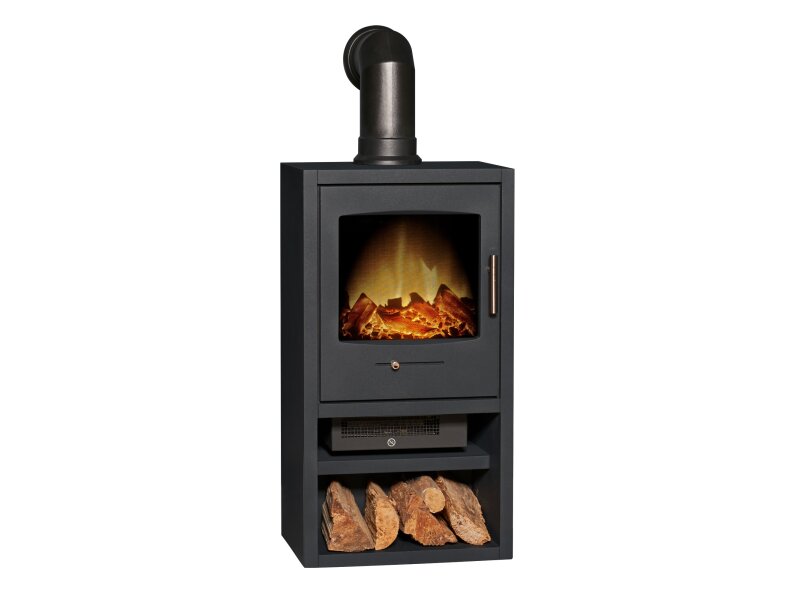 Adam Bergen XL Electric Stove in Charcoal Grey with Angled Stove Pipe in Black