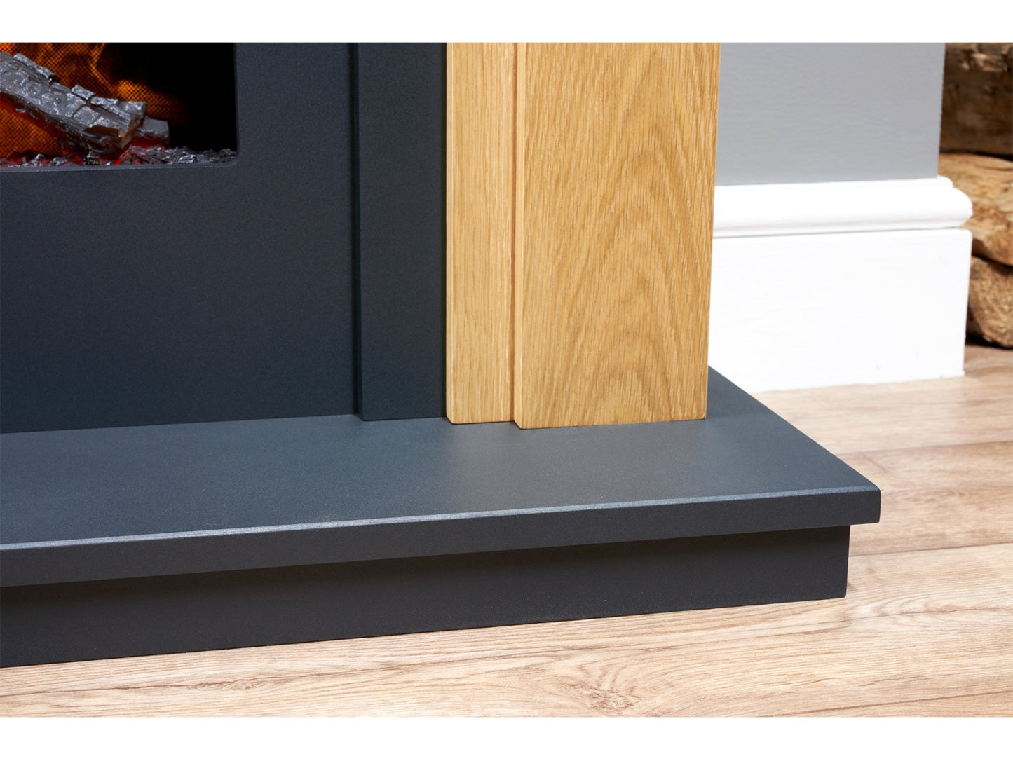 Adam Brentwood Electric Fireplace Suite Oak & Charcoal Grey + Ontario Electric Fire, 43"