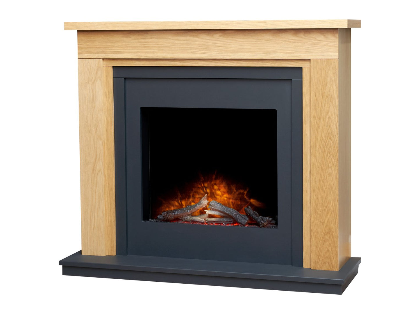 Adam Brentwood Electric Fireplace Suite Oak & Charcoal Grey + Ontario Electric Fire, 43"
