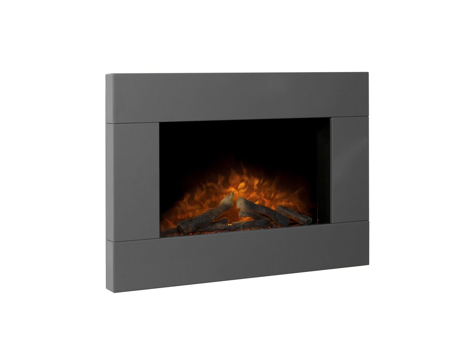 Adam Carina Electric Wall Mounted Fire + Logs & Remote Control Satin Grey, 32"