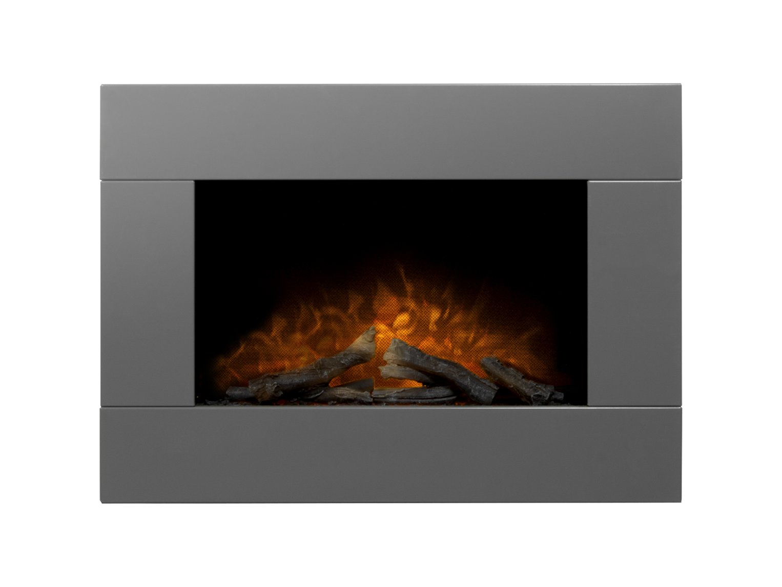 Adam Carina Electric Wall Mounted Fire with Logs & Remote Control in Satin Grey, 32 Inch