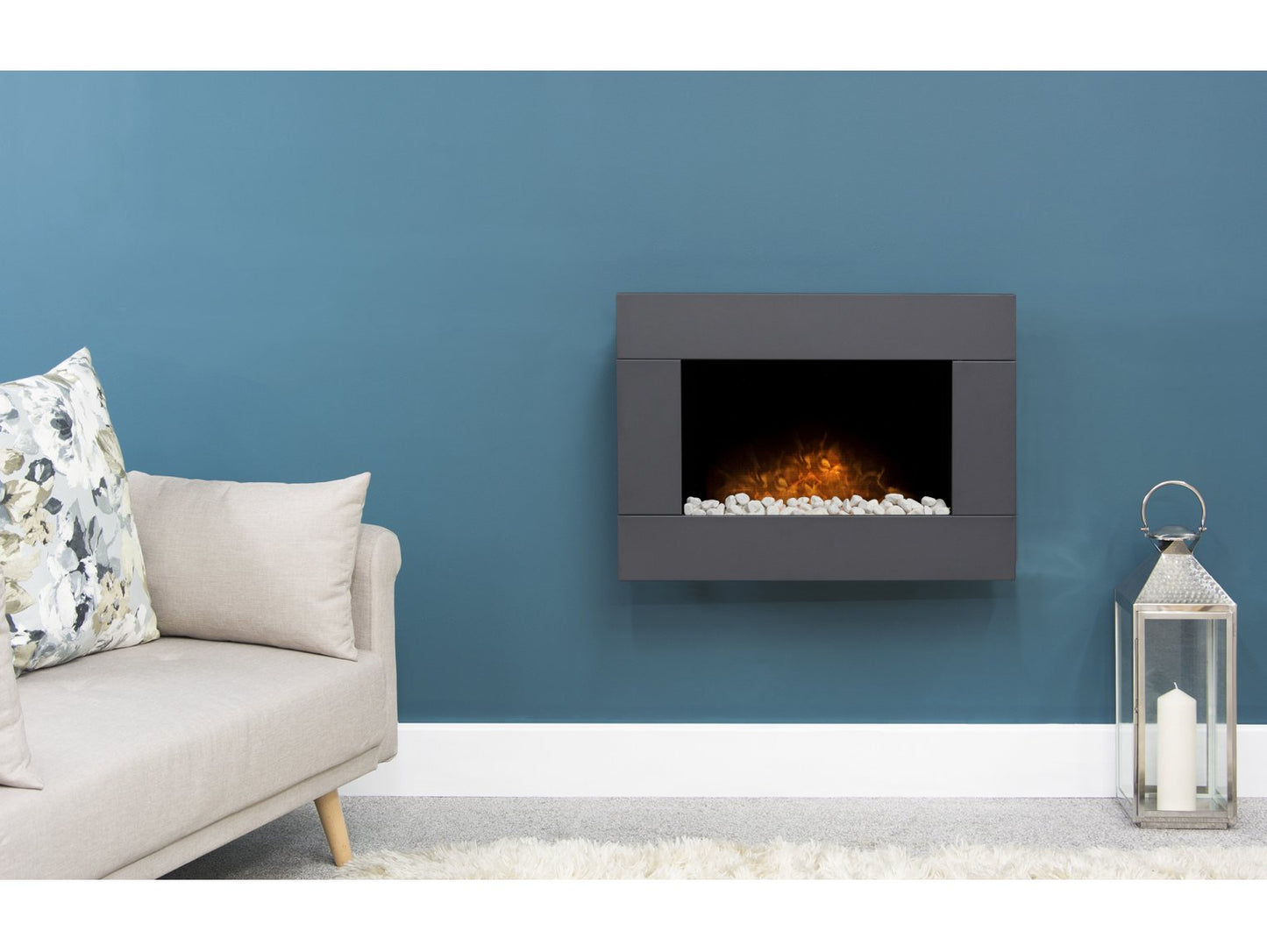 Adam Carina Electric Wall Mounted Fire + Pebbles & Remote Control Black, 32"