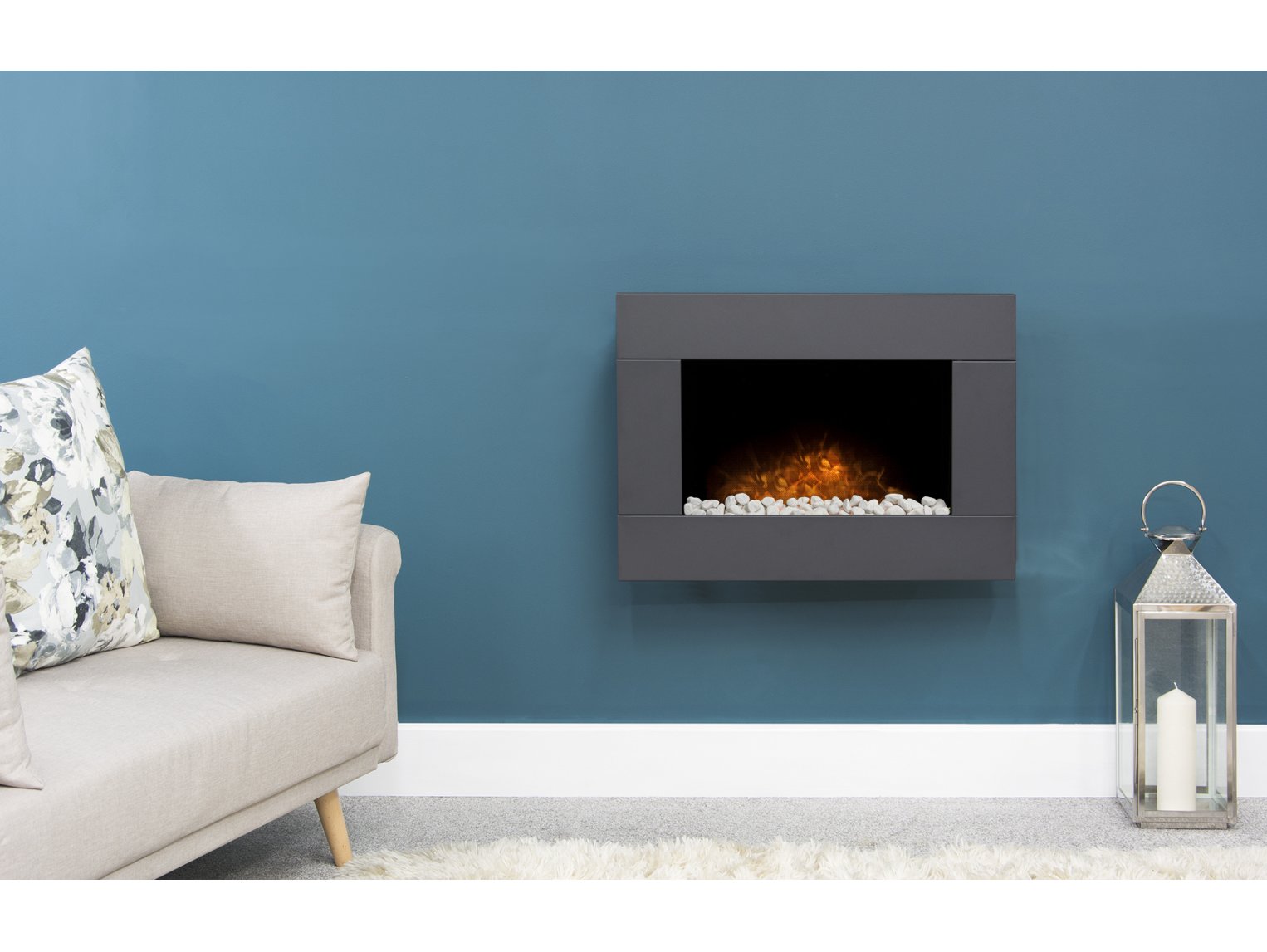 Adam Carina Electric Wall Mounted Fire + Pebbles & Remote Control Black, 32"