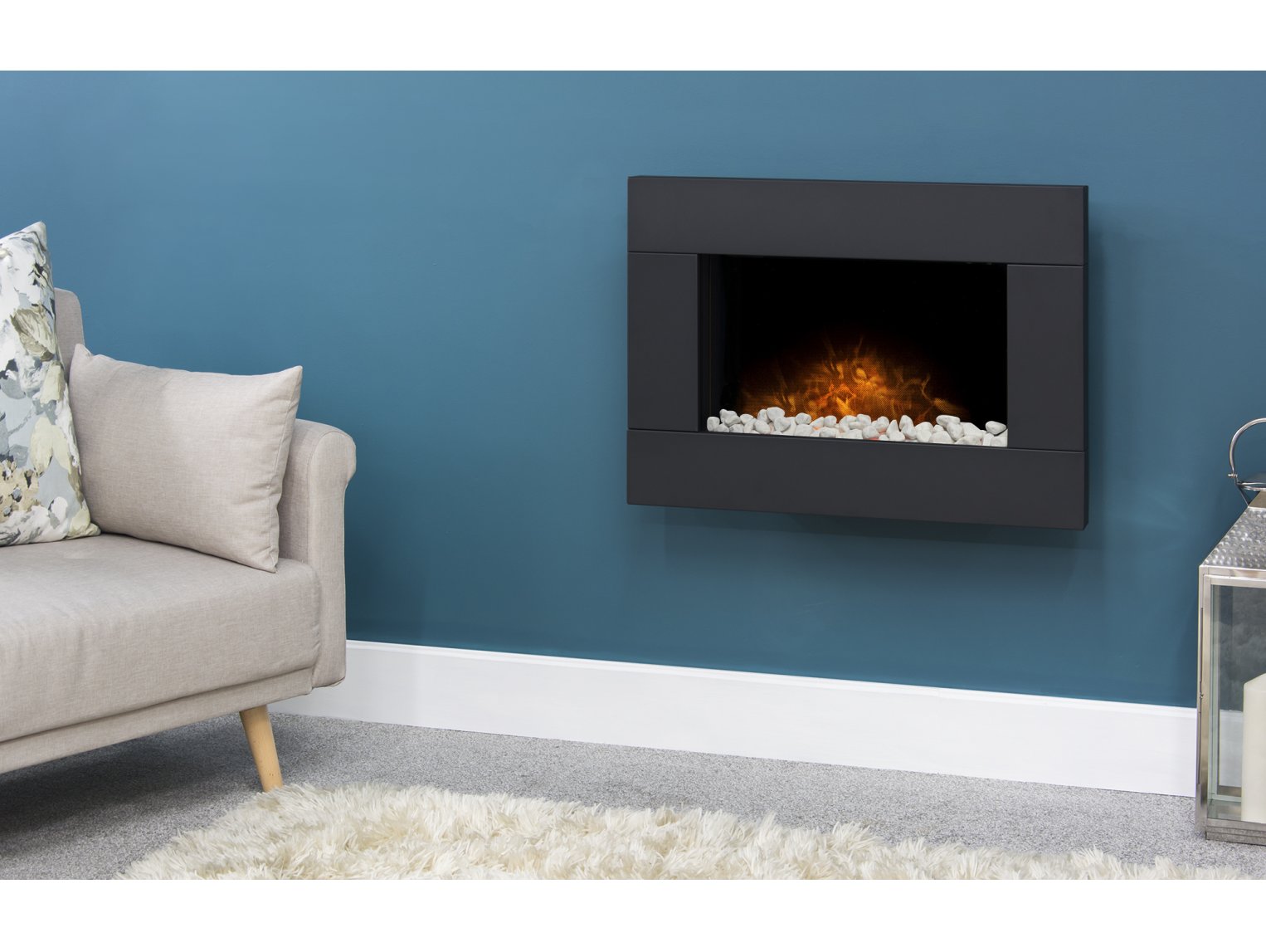 Adam Carina Electric Wall Mounted Fire + Pebbles & Remote Control Black, 32"