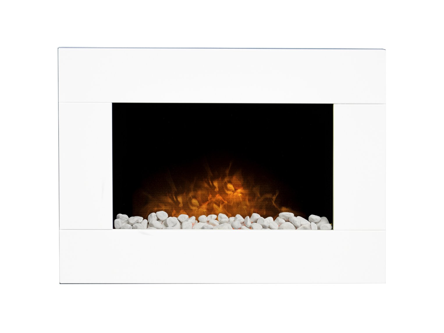 Adam Carina Electric Wall Mounted Fire with Pebbles & Remote Control in Pure White, 32 Inch