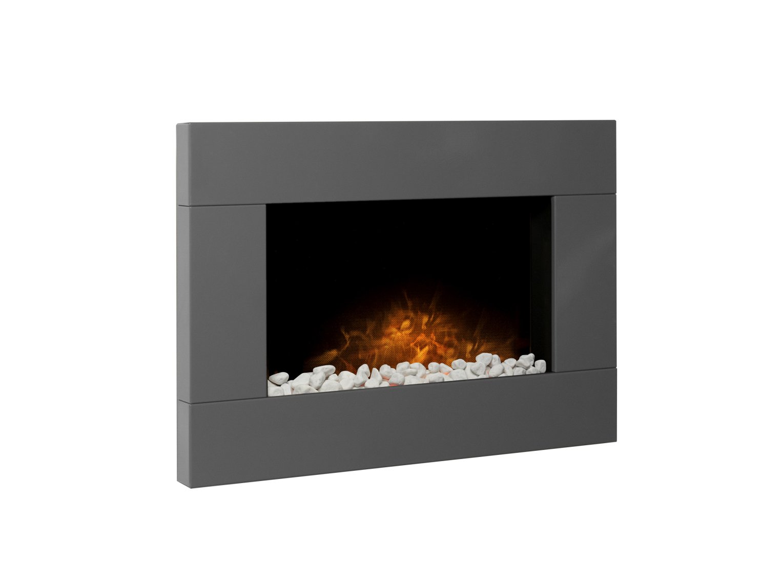 Adam Carina Electric Wall Mounted Fire + Pebbles & Remote Control Satin Grey, 32"