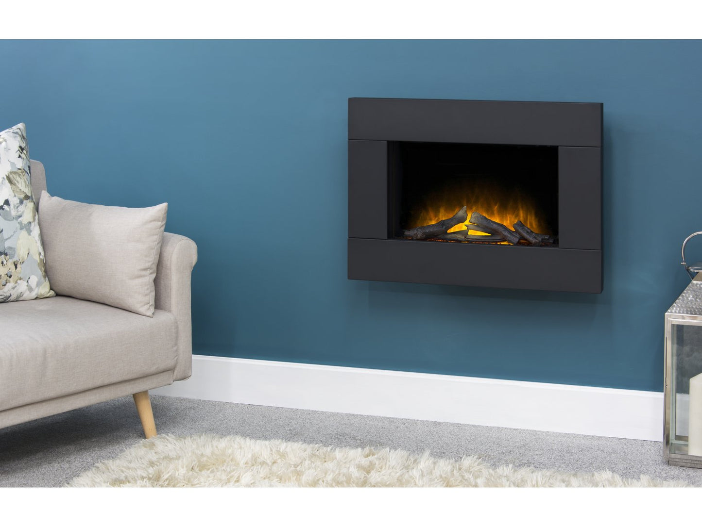 Adam Carina Electric Wall Mounted Fire + Logs & Remote Control Black, 32"