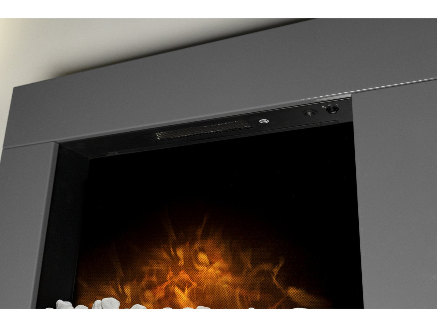 Adam Carina Electric Wall Mounted Fire + Pebbles & Remote Control Satin Grey, 32"