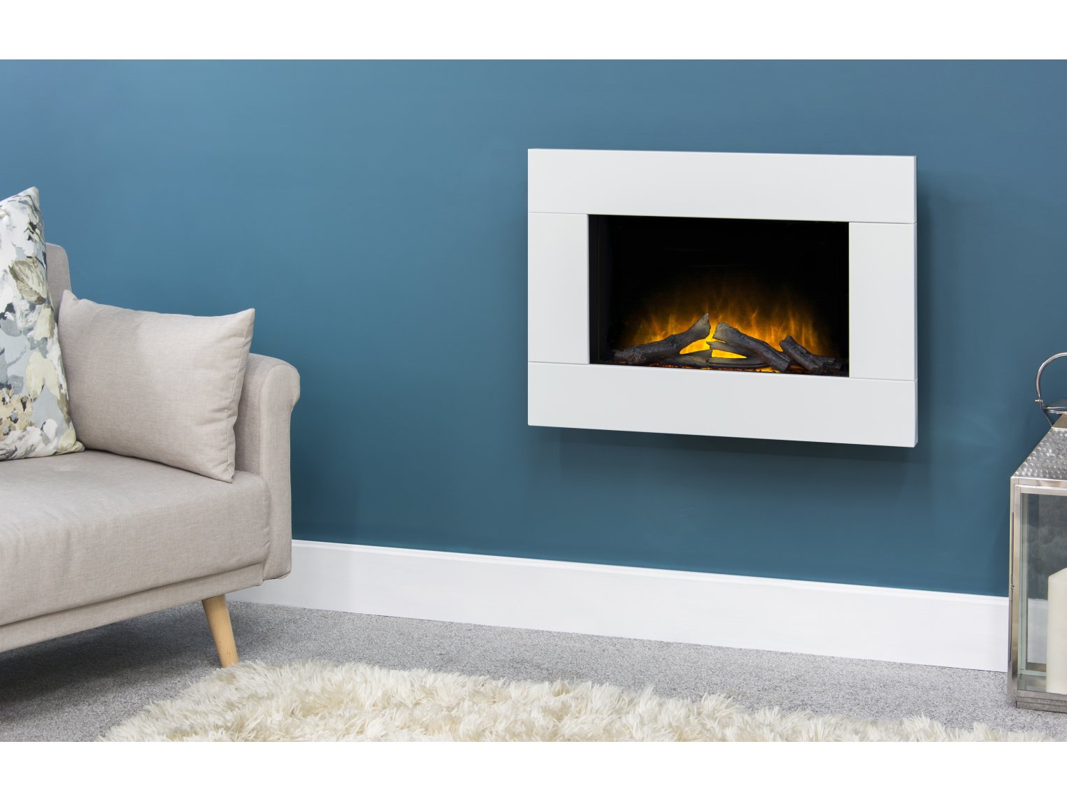 Adam Carina Electric Wall Mounted Fire + Logs & Remote Control Pure White, 32"
