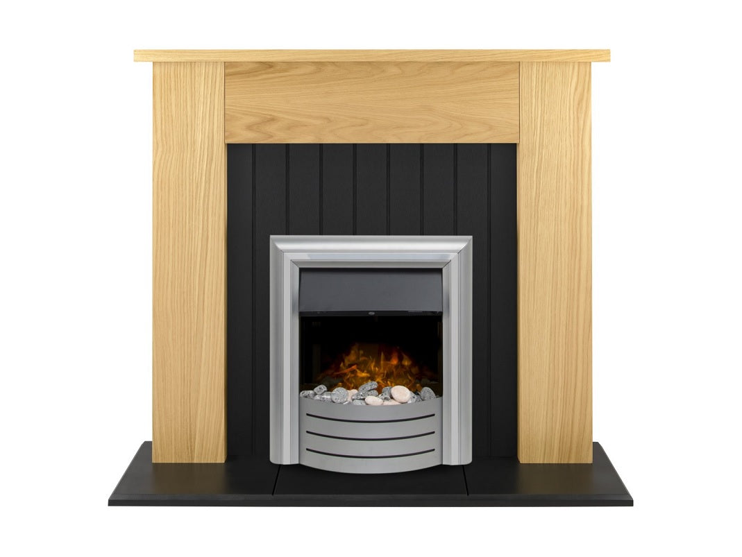 Adam Chessington Fireplace Suite Oak + Lynx 3-in1 Electric Fire Chrome, 48"