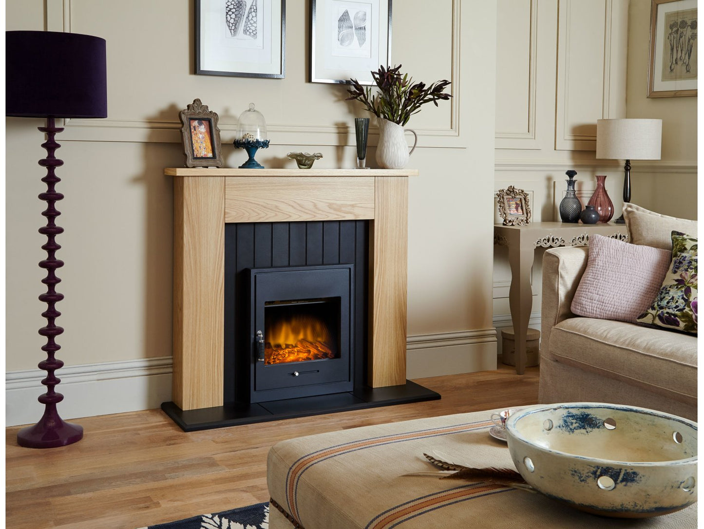 Adam Chessington Fireplace Suite Oak + Oslo Electric Fire, 48"