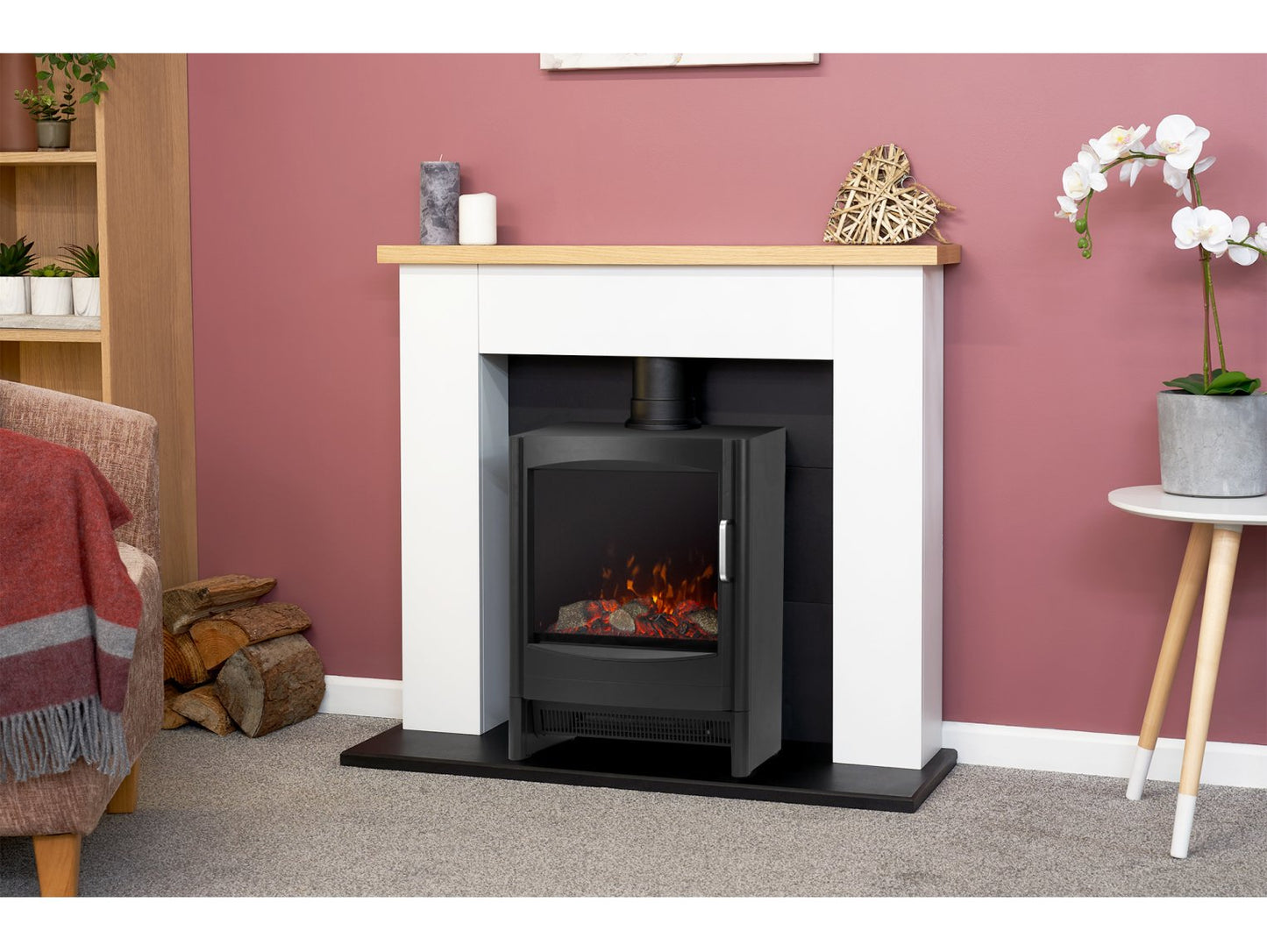 Adam Chester Fireplace Pure White + Keston Electric Stove Black, 39"