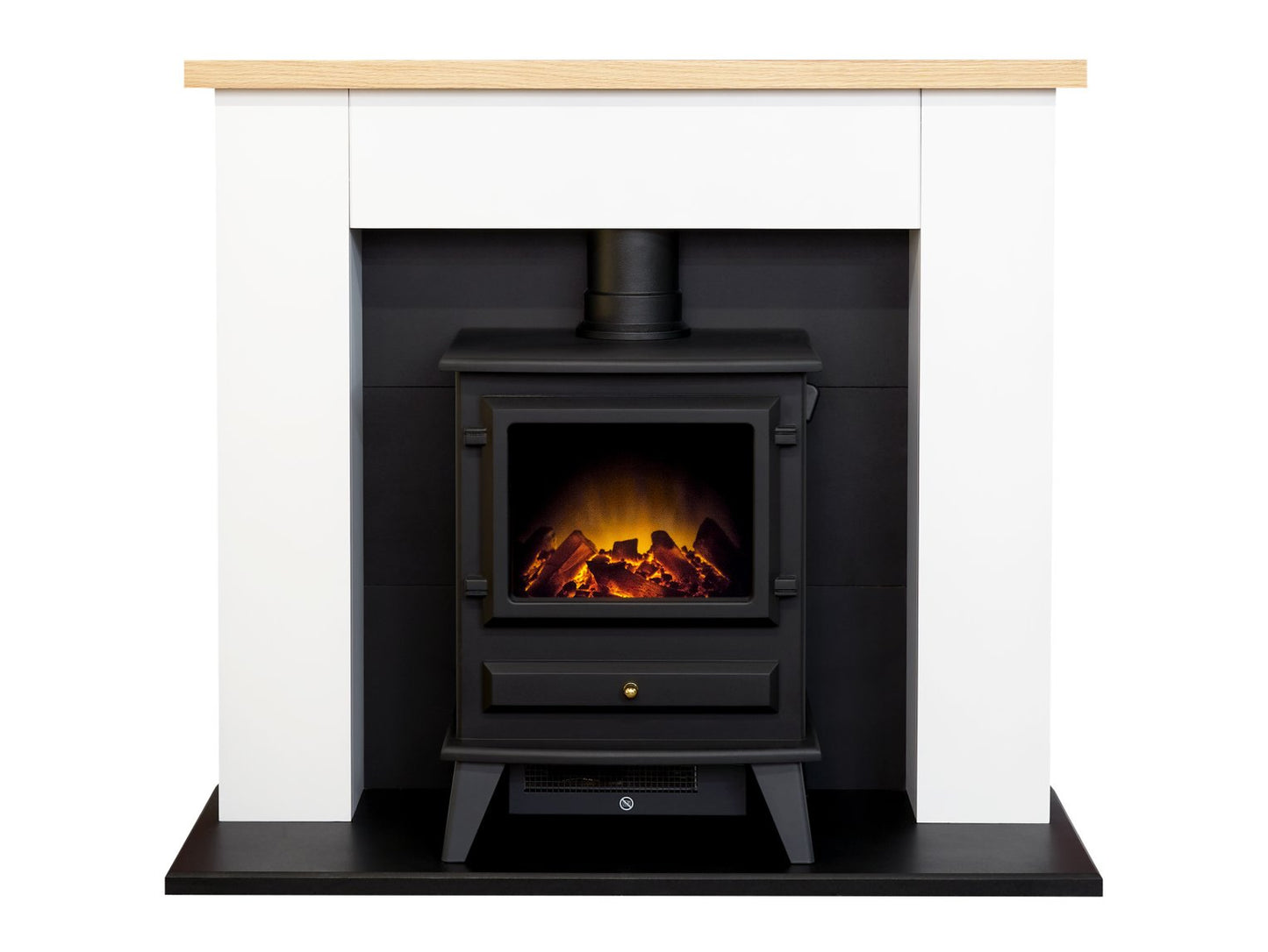 Adam Chester 39 Inch Fireplace in Pure White with Hudson Electric Stove in Black