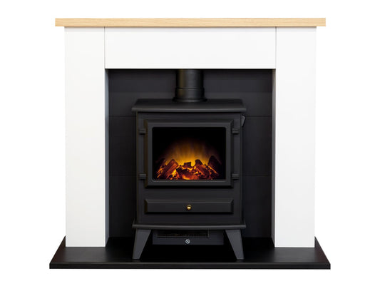 Adam Chester 39 Inch Fireplace in Pure White with Hudson Electric Stove in Black