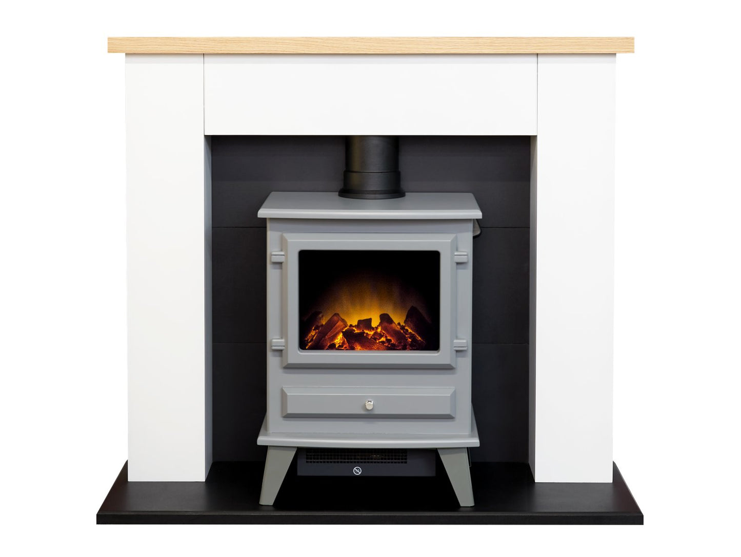 Adam Chester Fireplace in Pure White with Hudson Electric Stove in Grey, 39 Inch