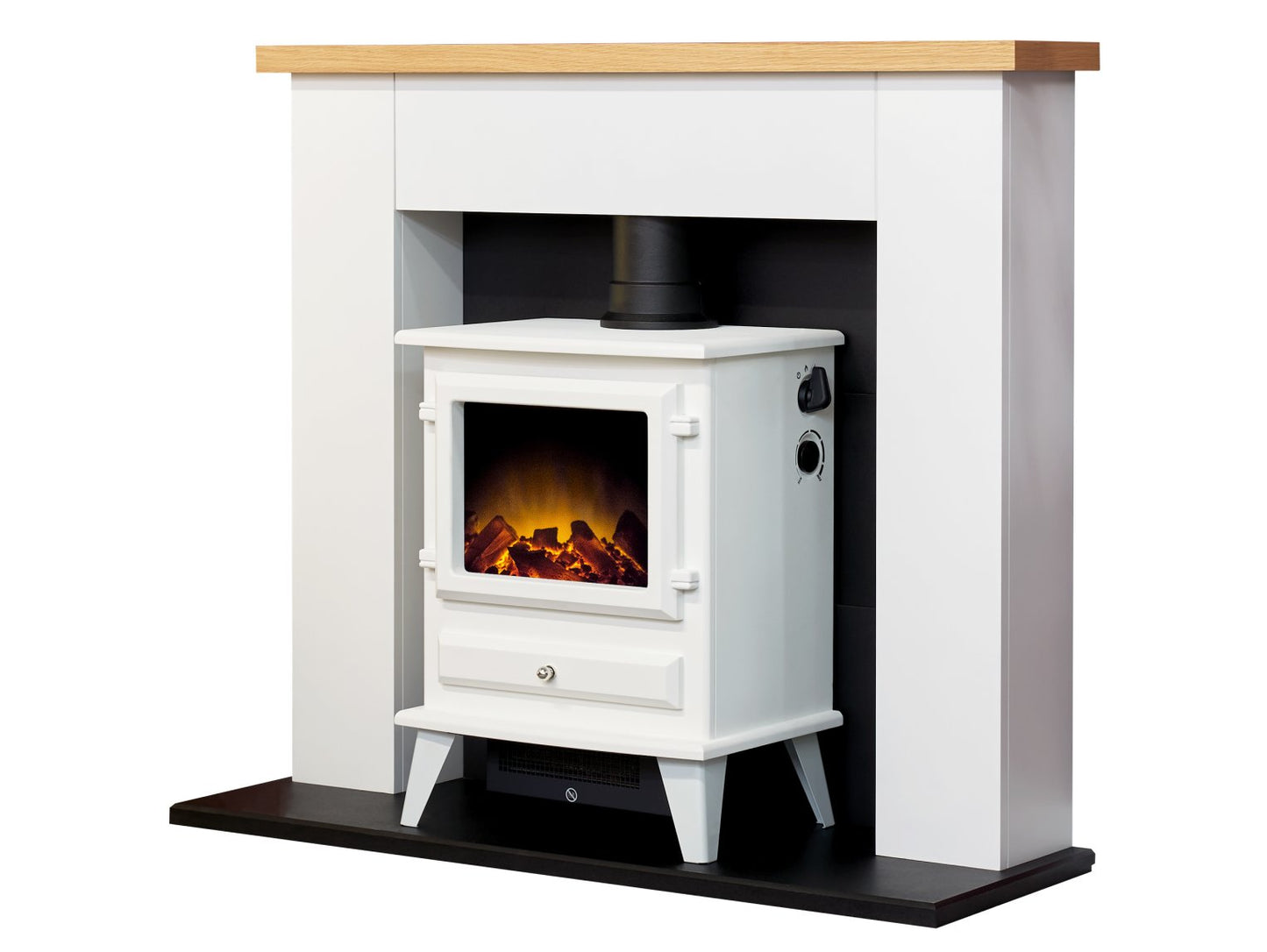 Adam Chester Fireplace Pure White + Hudson Electric Stove White, 39"