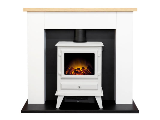 Adam Chester Fireplace in Pure White with Hudson Electric Stove in White, 39 Inch