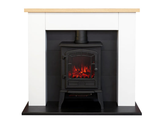 Adam Chester Fireplace in Pure White with Ripon Electric Stove in Black, 39 Inch