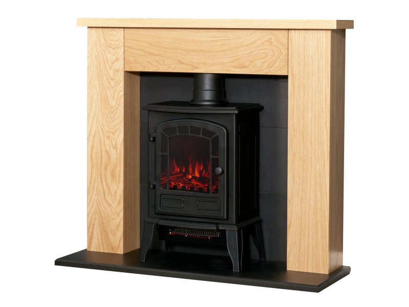 Adam Chester Stove Suite Oak + Ripon Electric Stove Black, 39"