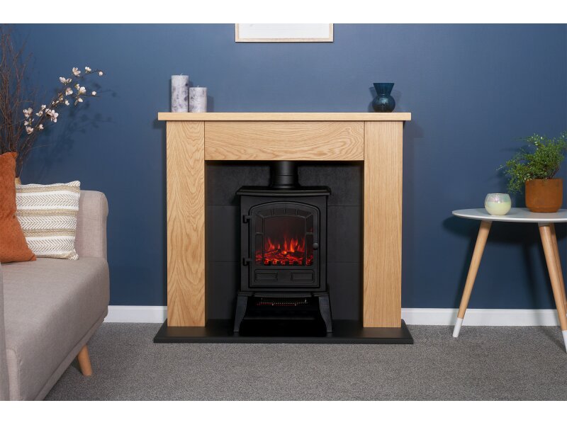 Adam Chester Stove Suite Oak + Ripon Electric Stove Black, 39"