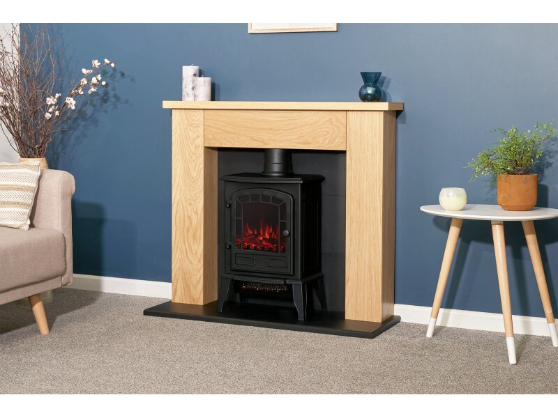 Adam Chester Stove Suite Oak + Ripon Electric Stove Black, 39"