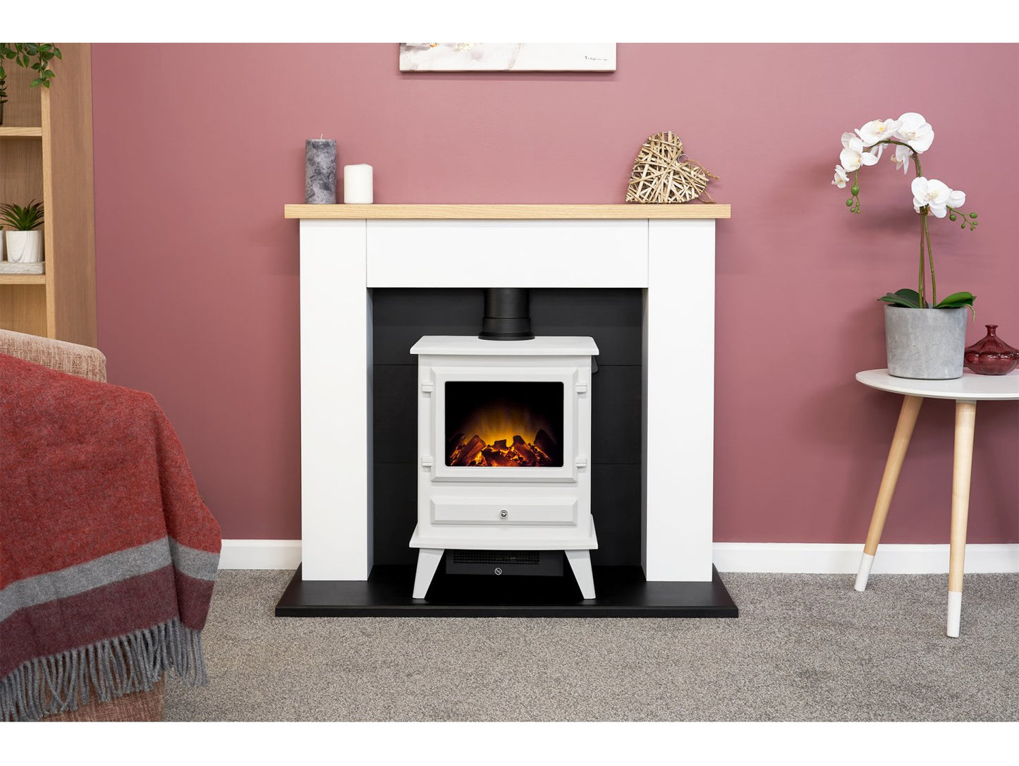 Adam Chester Fireplace Pure White + Hudson Electric Stove White, 39"