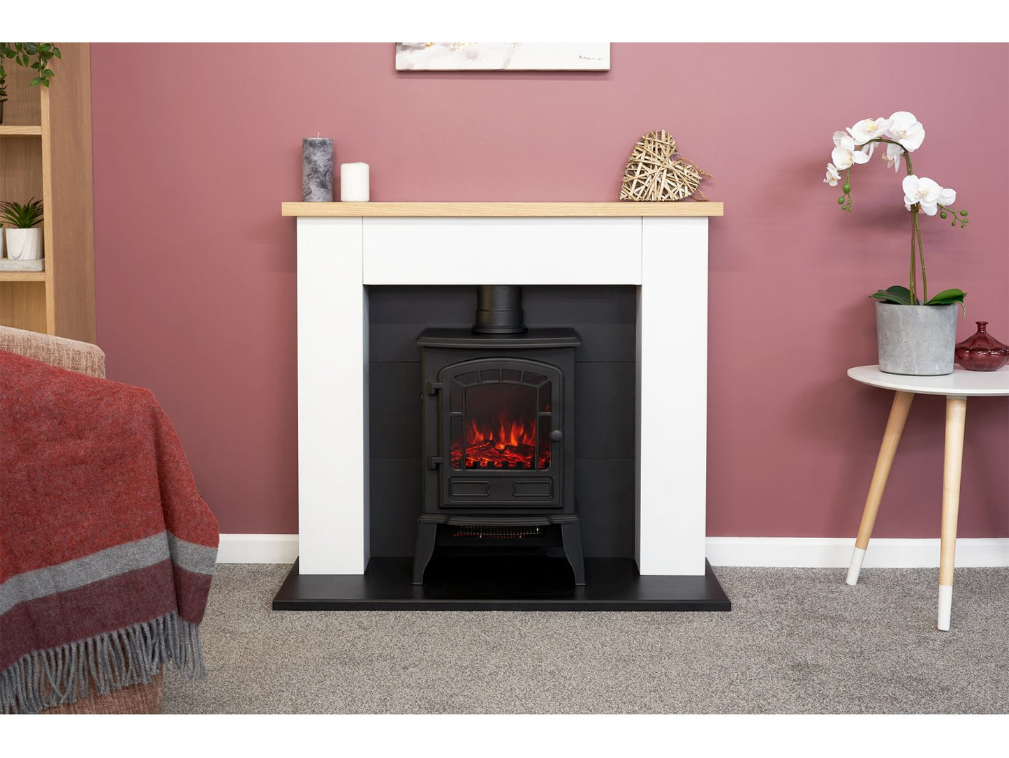 Adam Chester Fireplace Pure White + Ripon Electric Stove Black, 39"