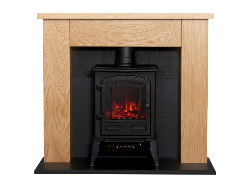 Adam Chester Stove Suite Oak + Ripon Electric Stove Black, 39"