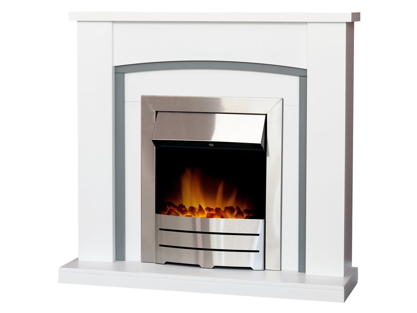 Adam Chilton Fireplace Pure White & Grey + Colorado Electric Fire Brushed Steel, 39"
