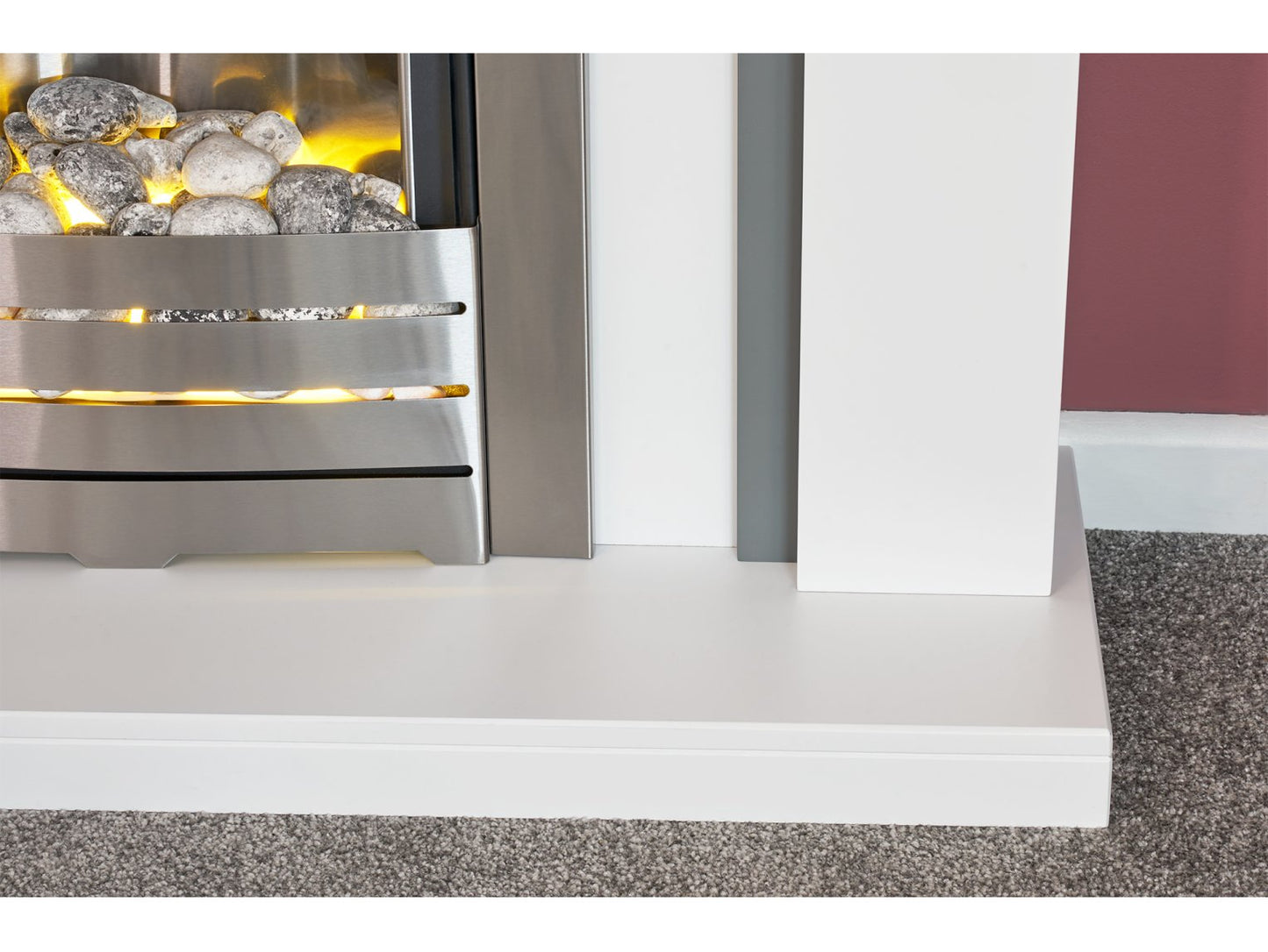 Adam Chilton Fireplace Pure White & Grey + Helios Electric Fire Brushed Steel, 39"
