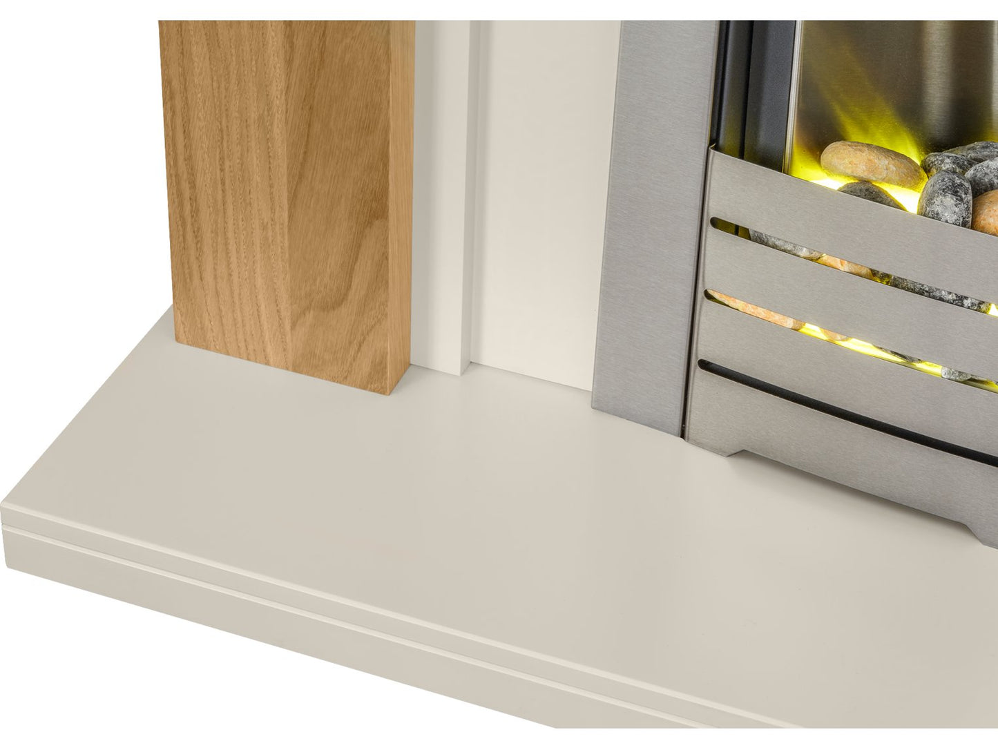 Adam Chilton Fireplace Suite Oak + Helios Electric Fire Brushed Steel, 39"