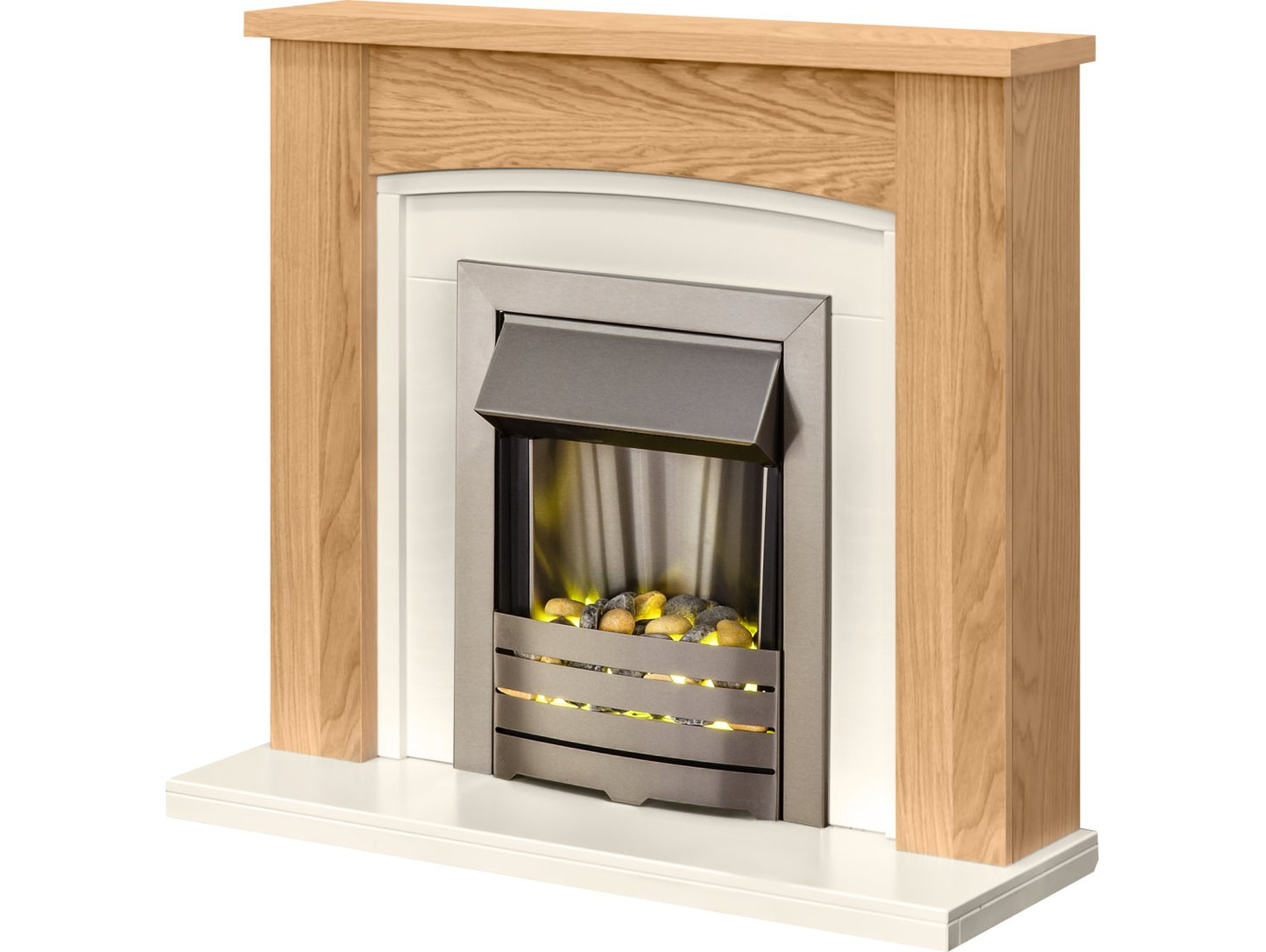 Adam Chilton Fireplace Suite Oak + Helios Electric Fire Brushed Steel, 39"