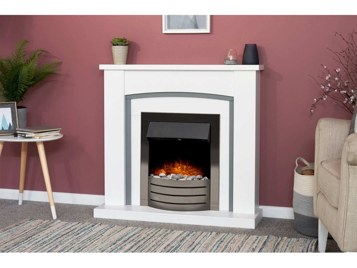 Adam Chilton Fireplace Pure White & Grey + Comet Electric Fire Obsidian Black, 39"