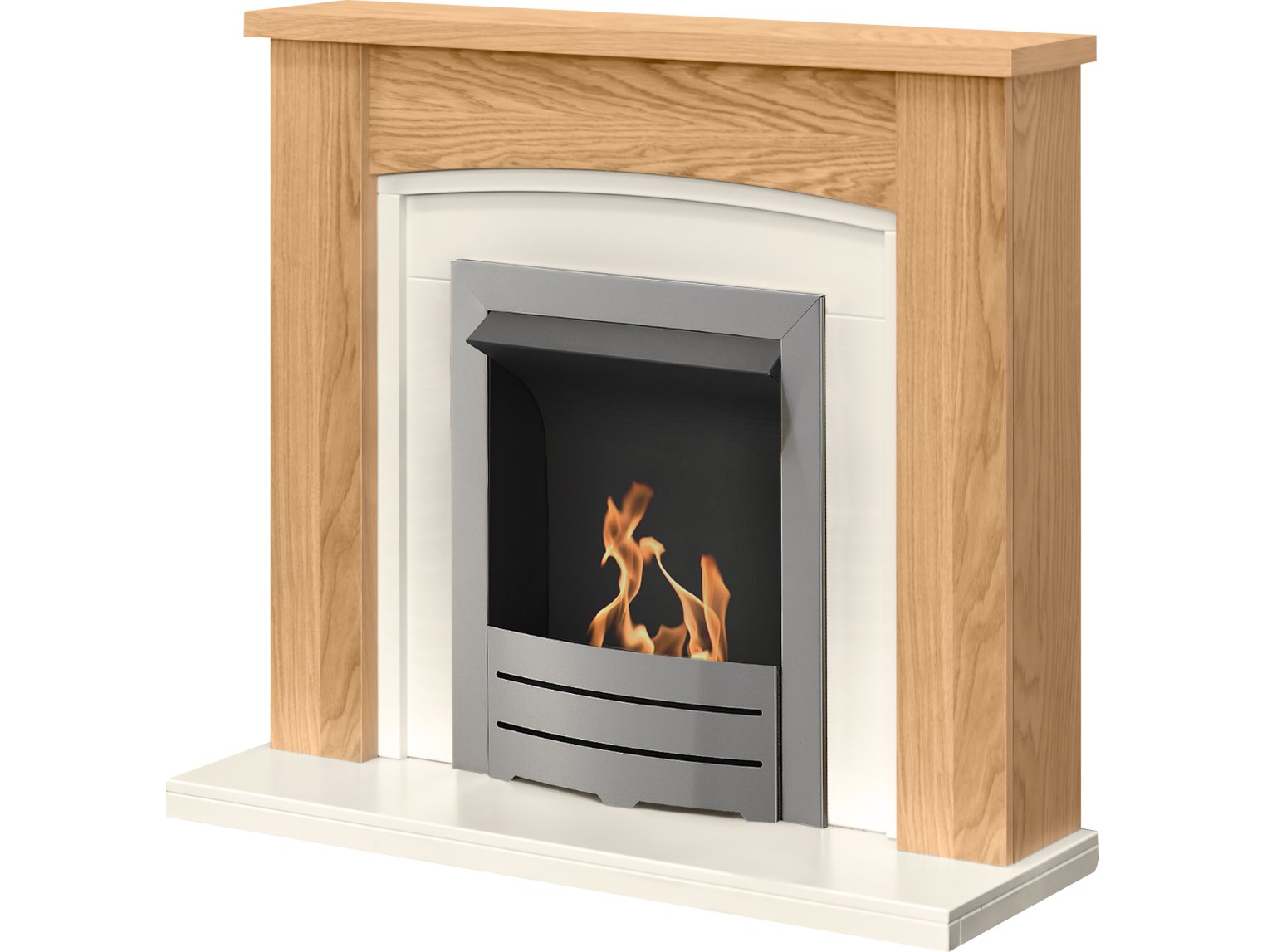 Adam Chilton Fireplace Suite Oak + Colorado Bio Ethanol Fire Brushed Steel, 39"