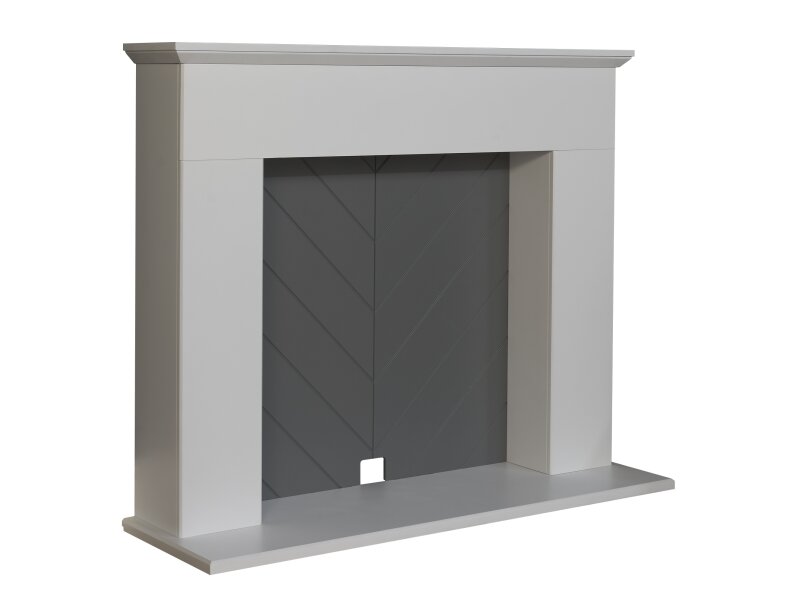 Adam Corinth Stove Fireplace in Pure White & Grey with Downlights, 48 Inch