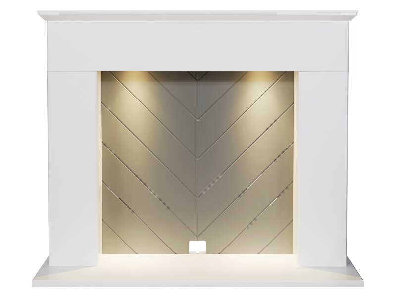 Adam Corinth Stove Fireplace in Pure White & Grey with Downlights, 48 Inch