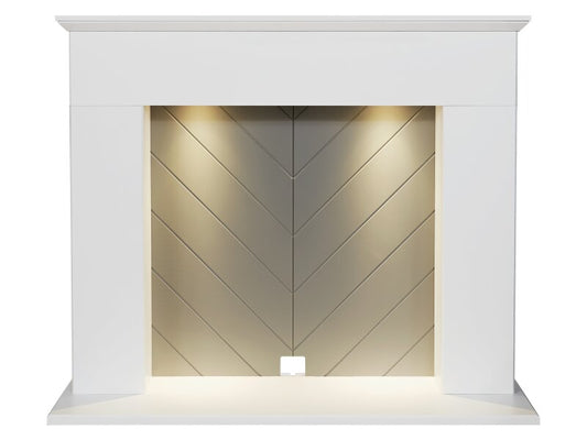Adam Corinth Stove Fireplace in Pure White & Grey with Downlights, 48 Inch