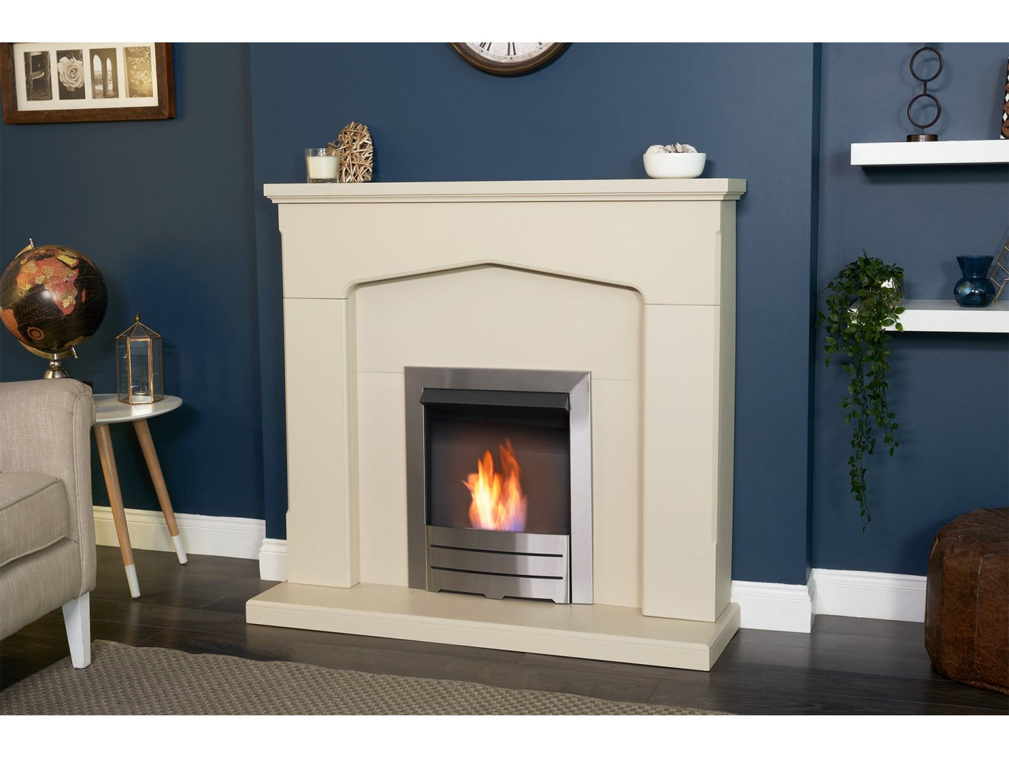 Adam Cotswold Fireplace Stone Effect + Colorado Bio Ethanol Fire Brushed Steel, 48"