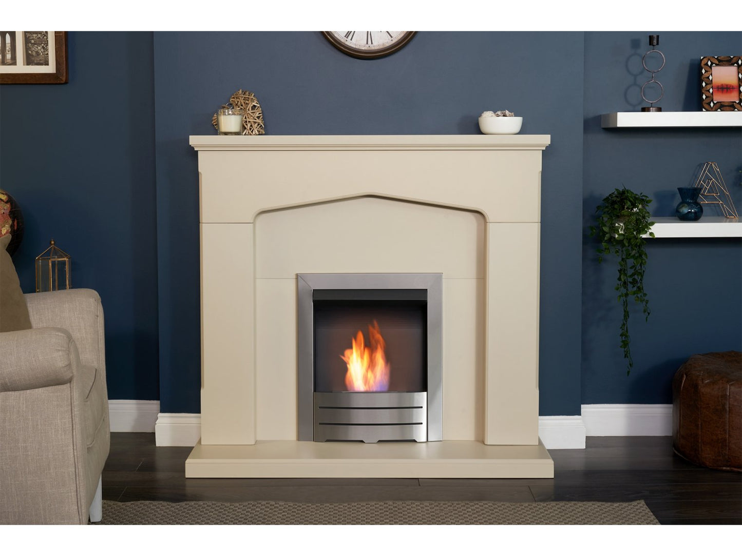 Adam Cotswold Fireplace Stone Effect + Colorado Bio Ethanol Fire Brushed Steel, 48"