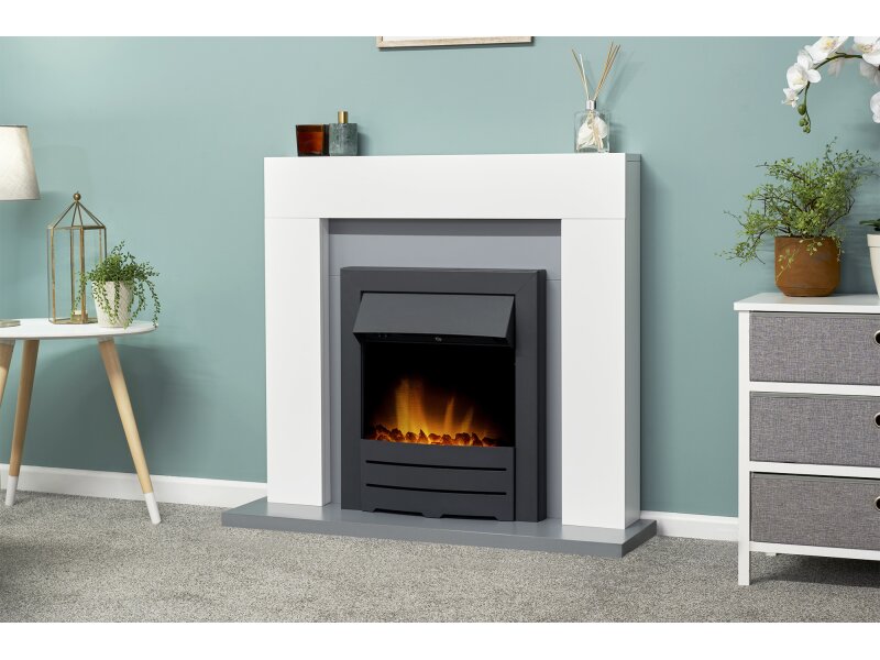 Adam Dakota Fireplace Pure White & Grey + Colorado Electric Fire Black, 39"